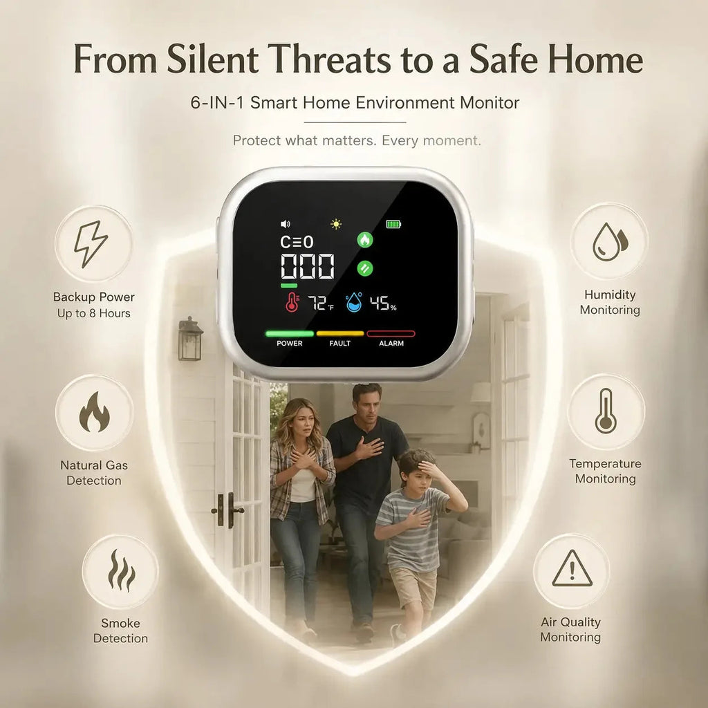 Linorly HomeSense 6-in-1 home safety monitor: smoke, CO, gas, temperature, humidity