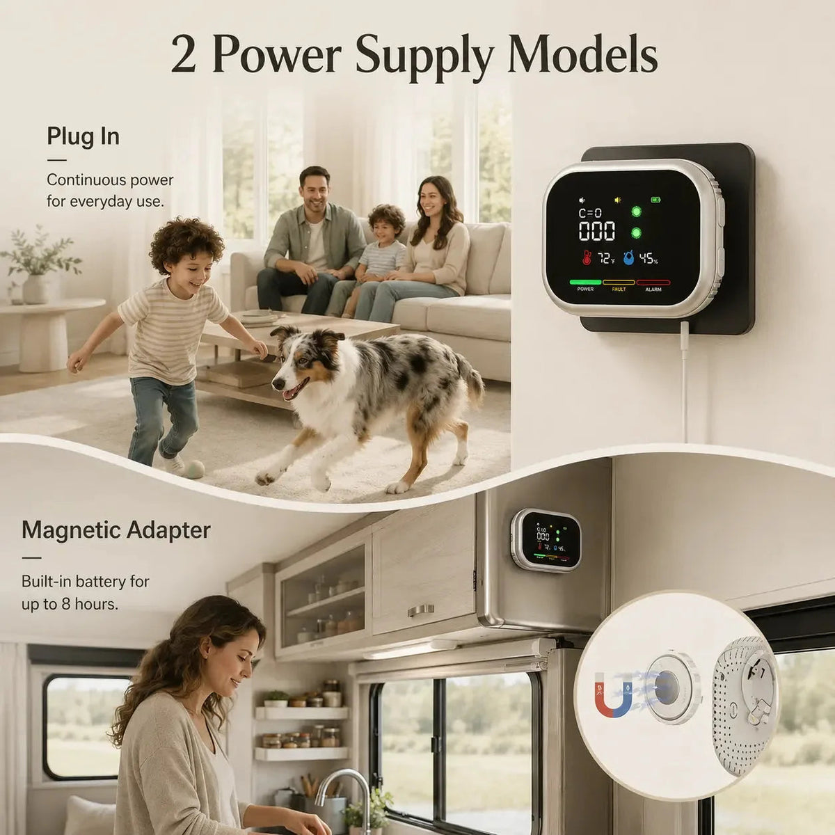 Plug-in and magnetic mount power options