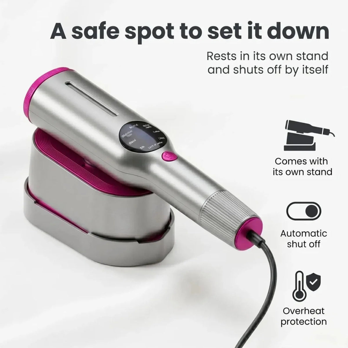 Stand, auto shut-off and overheat protection
